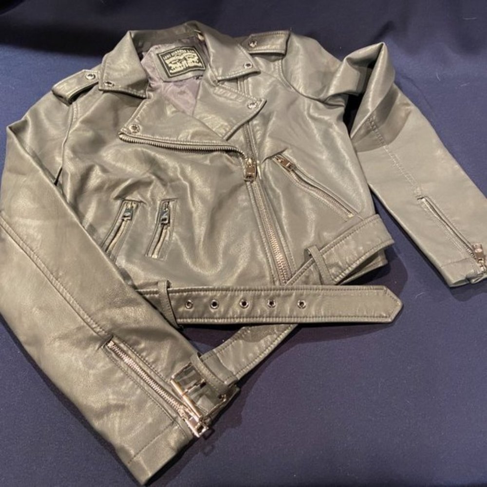 NEW Levi's Faux Leather Belted Motorcycle Moto Jacket - NWT - Iron Grey - Small